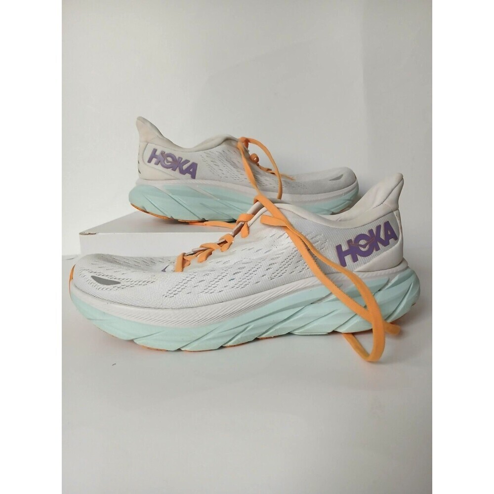 HOKA ONE ONE Clifton 8 Women's Running Shoes White Mint Purple US 7.5 EU 39 1/3